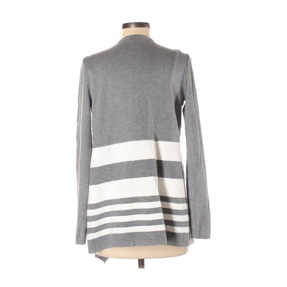 Evolution By Cyrus Gray & White Striped Open Front Cardigan Sweater Womens S - Picture 3 of 5